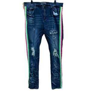 Decibel Rare Striped Jeans Men's Blue Denim Stretchable Distressed Size‎ 36x33
